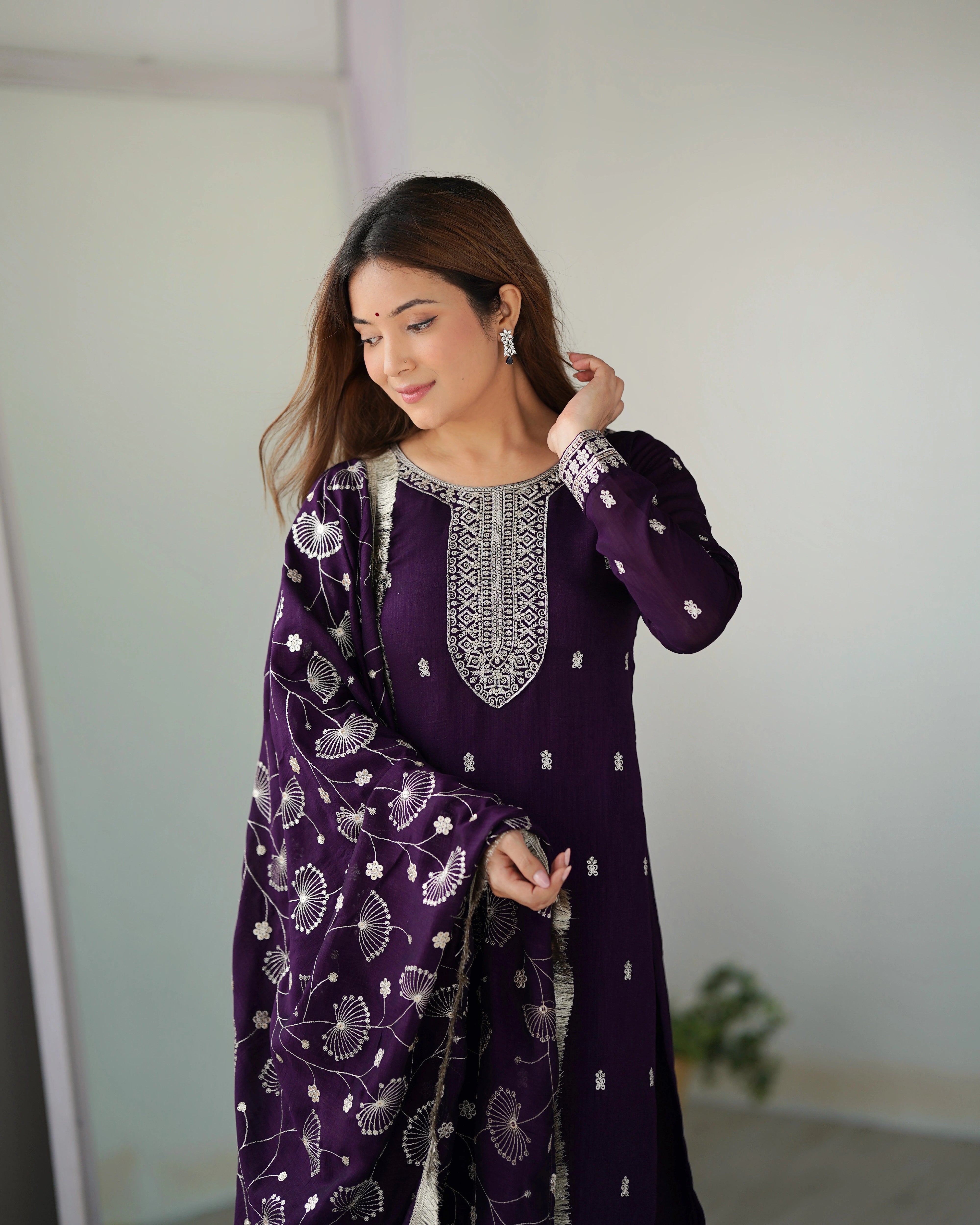 Purple Zari Embroidery & Sequin Work Rangoli Silk Suit - kalyanja